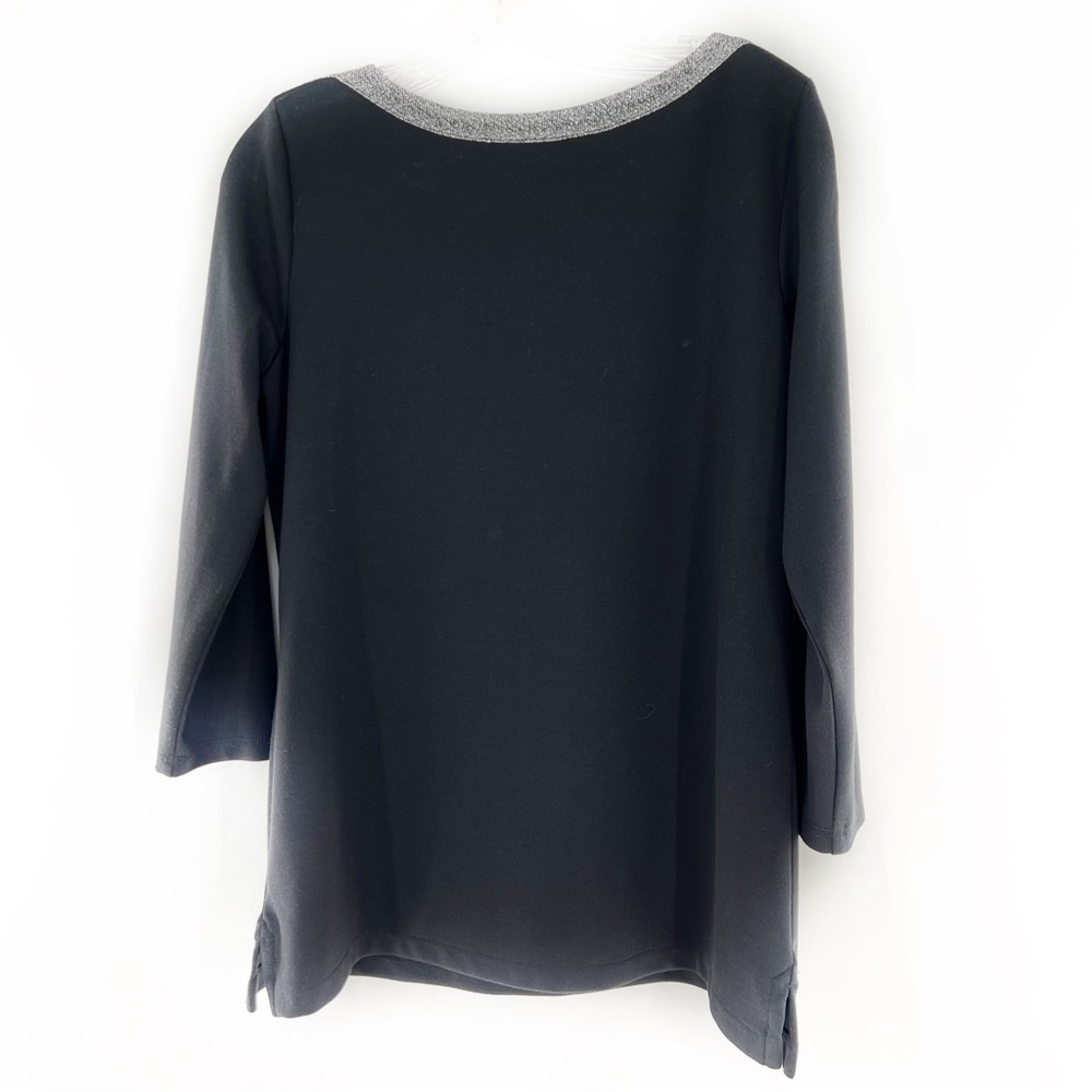 Lands' End Black Silver Metallic Dressy Tunic Top Blouse Size Medium (10-12) - Picture 11 of 13
